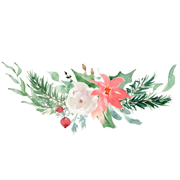 꽃 이 핀 겨울 화환 그림. 크리스마스 장식 자국 디자인 템플릿 — 스톡 사진