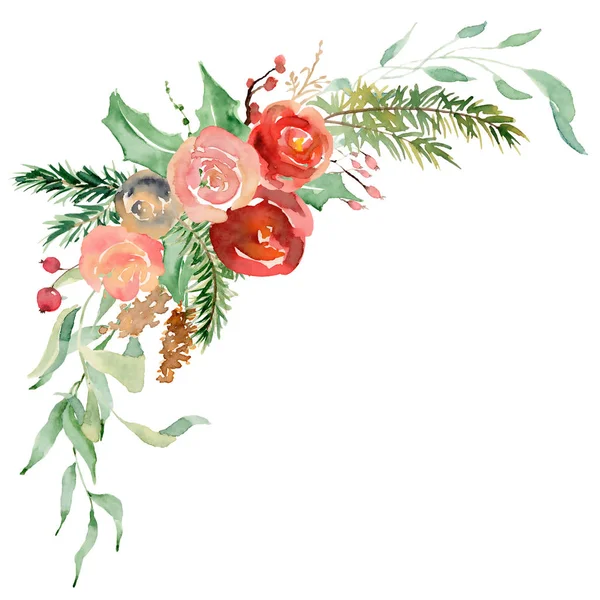 Guirnalda floral de invierno ilustración. Plantilla de diseño de impresión de decoración de Navidad — Foto de Stock