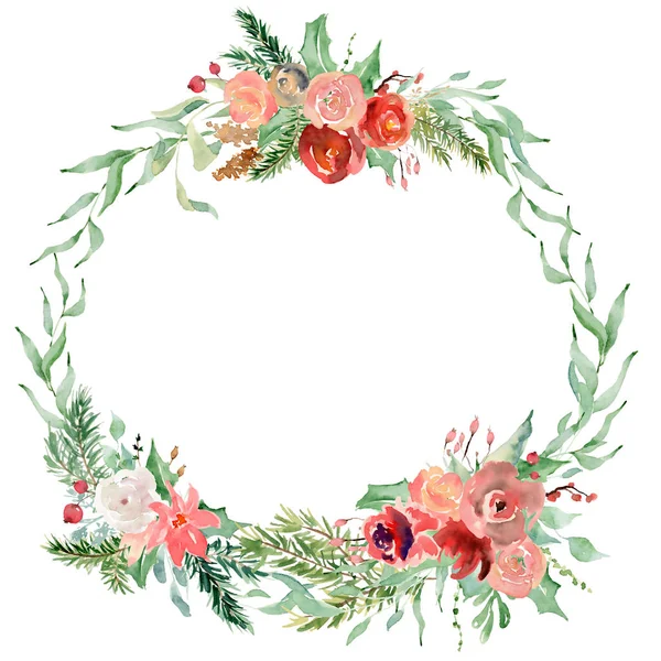 Guirnalda floral de invierno ilustración. Plantilla de diseño de impresión de decoración de Navidad — Foto de Stock