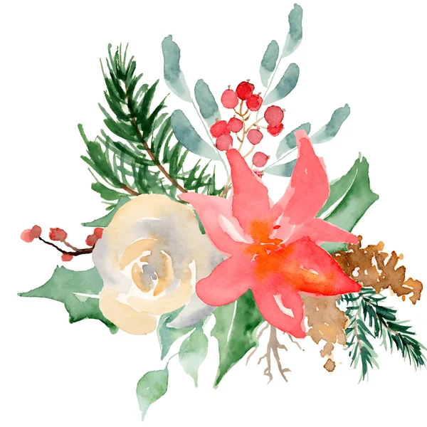 Ilustração floral da grinalda do inverno. Modelo de design de impressão de decoração de Natal — Fotografia de Stock