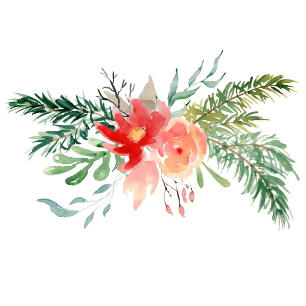 Ilustração floral da grinalda do inverno. Modelo de design de impressão de decoração de Natal — Fotografia de Stock