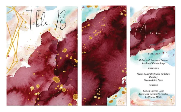 Mariage Bourgogne, rose et or avec fond aquarelle — Image vectorielle