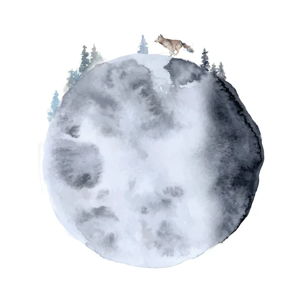 Acuarela lobo Composición animal Ilustración dibujada a mano — Vector de stock
