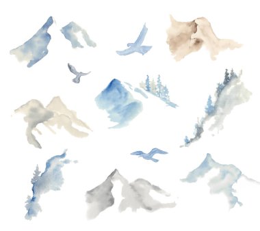 Suluboya dağları beyaz arkaplanda izole edilmiş