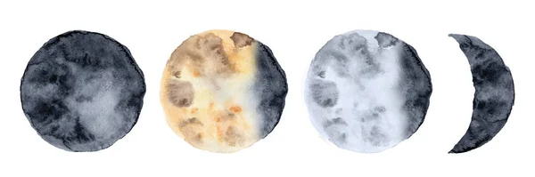 Akvarell månförmörkelse isolerad på vit bakgrund moderna utrymme design — Stock vektor