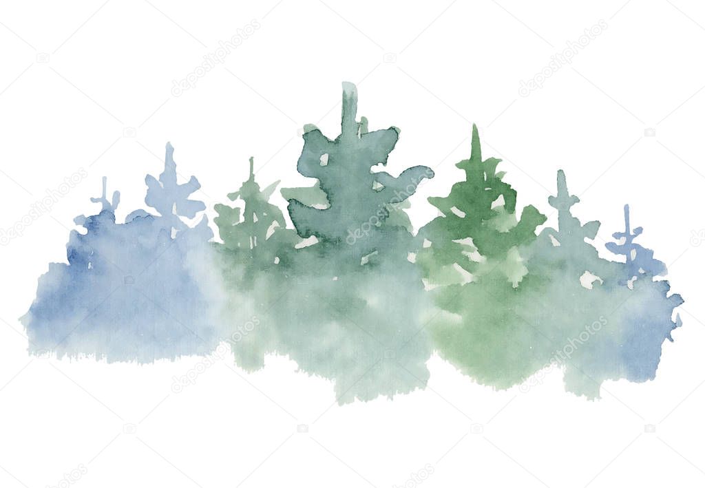 Watercolor pine trees illustration isolated on white background