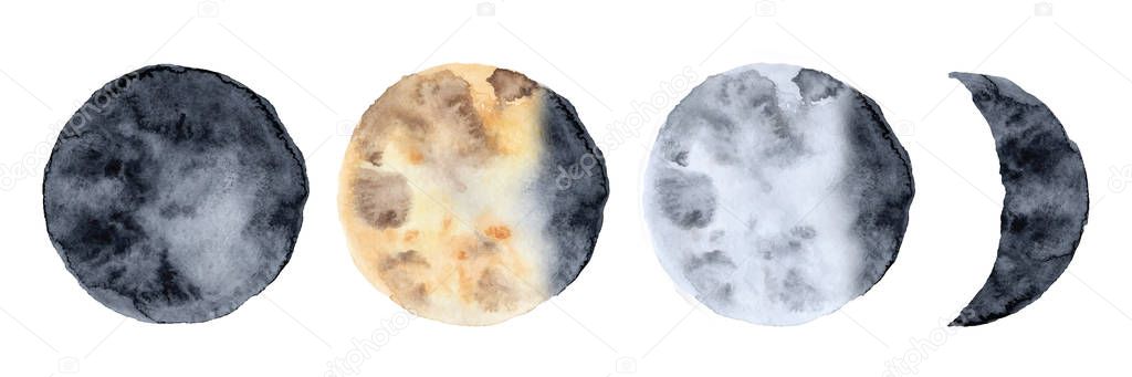 Watercolor lunar eclipse isolated on white background modern space design