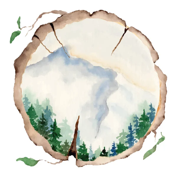 Paysage aquarelle avec pins et sapins et montagnes abstraits fond nature — Image vectorielle
