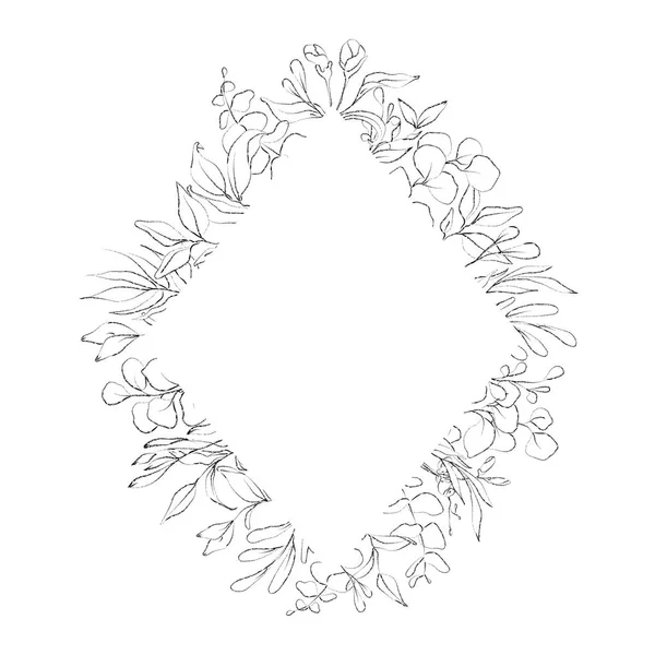 Cornice floreale abbozzata botanica. Linea arte piante disegnate a mano . — Vettoriale Stock