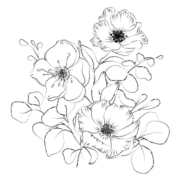 植物素描花束。线条手绘植物 — 图库矢量图片