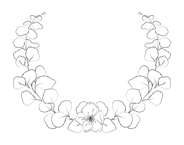 植物素描花框。线条手绘植物. — 图库矢量图片