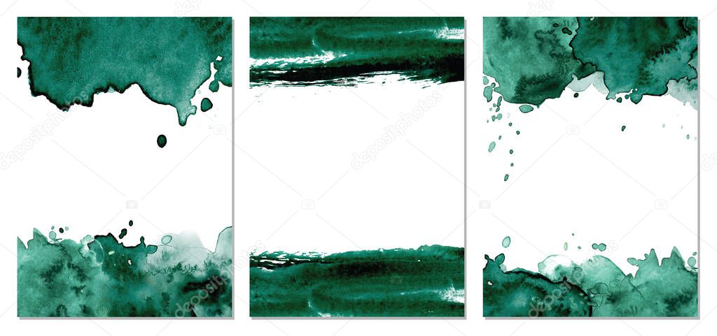 Watercolor dark green abstract background. Vector texture