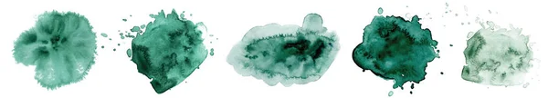 Acuarela abstracta formas verde oscuro sobre fondo blanco. Color salpicadura mano dibujado vector — Vector de stock