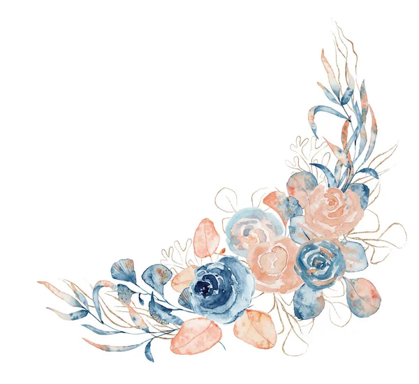 Bouquet de pivoine bleu aquarelle et rose Illustration romantique dessinée à la main — Photo