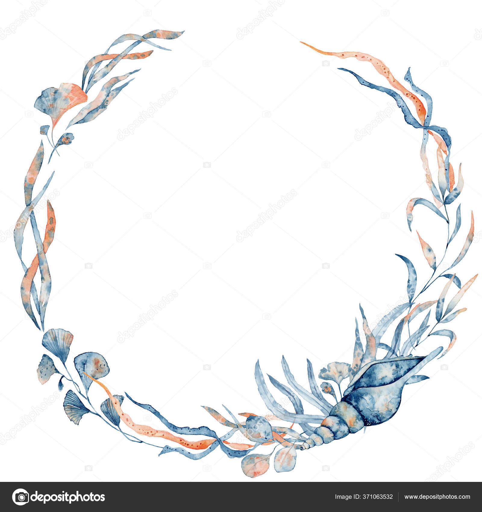 带有珊瑚和叶子的水彩画水下花环 手绘插图 图库照片 C Nereia 带有珊瑚和叶子的水彩画水下花环 手绘插图 图库照片 C Nereia