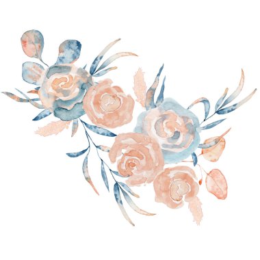 Suluboya mavi ve şakayık buketi Romantik el çizimi