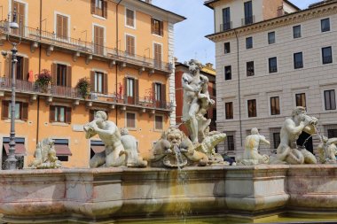 Fontana del Moro. Navona Meydanı veya Piazza Navona, Roma, İtalya