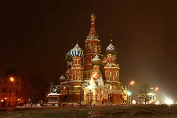 Catedral Basílio Praça Vermelha Moscou Iluminação Noite Inverno — Fotografia de Stock