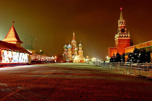 Catedral Basílio Praça Vermelha Moscou Noite Inverno — Fotografia de Stock