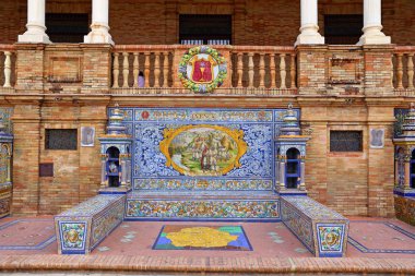 Maria Luisa Park, Seville, İspanya 'da Güzel Mimari Plaza de Espana (İspanya Meydanı) manzarası.
