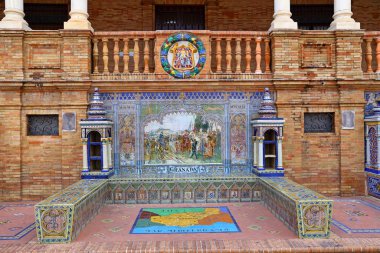 Maria Luisa Park, Seville, İspanya 'da Güzel Mimari Plaza de Espana (İspanya Meydanı) manzarası.