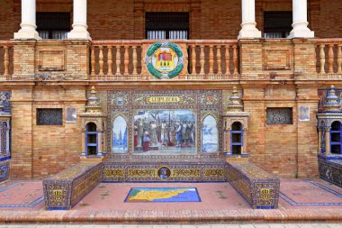 Maria Luisa Park, Seville, İspanya 'da Güzel Mimari Plaza de Espana (İspanya Meydanı) manzarası.