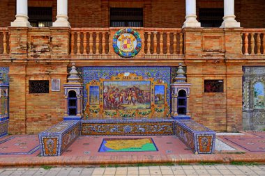 Maria Luisa Park, Seville, İspanya 'da Güzel Mimari Plaza de Espana (İspanya Meydanı) manzarası.