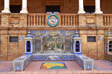 Maria Luisa Park, Seville, İspanya 'da Güzel Mimari Plaza de Espana (İspanya Meydanı) manzarası.