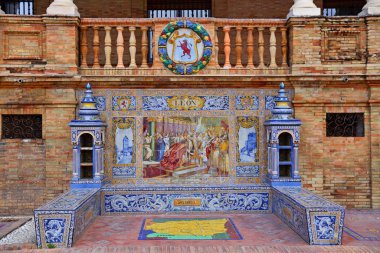 Maria Luisa Park, Seville, İspanya 'da Güzel Mimari Plaza de Espana (İspanya Meydanı) manzarası.