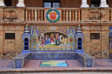 Maria Luisa Park, Seville, İspanya 'da Güzel Mimari Plaza de Espana (İspanya Meydanı) manzarası.