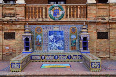 Maria Luisa Park, Seville, İspanya 'da Güzel Mimari Plaza de Espana (İspanya Meydanı) manzarası.