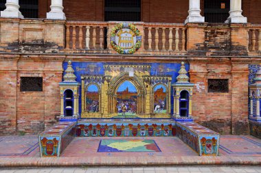 Maria Luisa Park, Seville, İspanya 'da Güzel Mimari Plaza de Espana (İspanya Meydanı) manzarası.