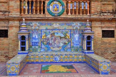 Maria Luisa Park, Seville, İspanya 'da Güzel Mimari Plaza de Espana (İspanya Meydanı) manzarası.