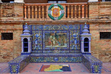 Maria Luisa Park, Seville, İspanya 'da Güzel Mimari Plaza de Espana (İspanya Meydanı) manzarası.