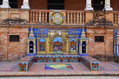 Maria Luisa Park, Seville, İspanya 'da Güzel Mimari Plaza de Espana (İspanya Meydanı) manzarası.