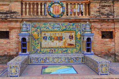 Maria Luisa Park, Seville, İspanya 'da Güzel Mimari Plaza de Espana (İspanya Meydanı) manzarası.