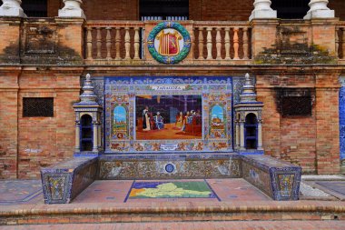 Maria Luisa Park, Seville, İspanya 'da Güzel Mimari Plaza de Espana (İspanya Meydanı) manzarası.