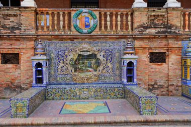Maria Luisa Park, Seville, İspanya 'da Güzel Mimari Plaza de Espana (İspanya Meydanı) manzarası.