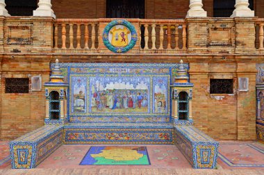 Maria Luisa Park, Seville, İspanya 'da Güzel Mimari Plaza de Espana (İspanya Meydanı) manzarası.