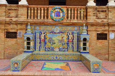 Maria Luisa Park, Seville, İspanya 'da Güzel Mimari Plaza de Espana (İspanya Meydanı) manzarası.