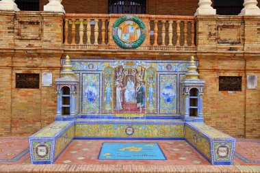 Maria Luisa Park, Seville, İspanya 'da Güzel Mimari Plaza de Espana (İspanya Meydanı) manzarası.