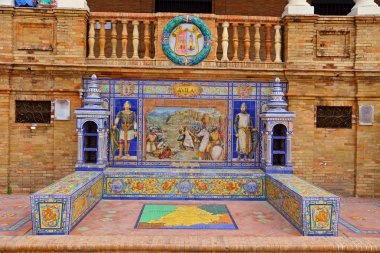 Maria Luisa Park, Seville, İspanya 'da Güzel Mimari Plaza de Espana (İspanya Meydanı) manzarası.