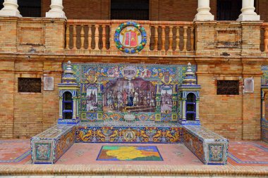 Maria Luisa Park, Seville, İspanya 'da Güzel Mimari Plaza de Espana (İspanya Meydanı) manzarası.