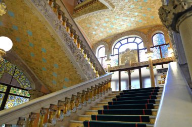 Palau de la Musica Catalana, modernist konser salonu mimar Lluis Domenech i Montaner tarafından tasarlandı Barcelona, Katalonya, İspanya 