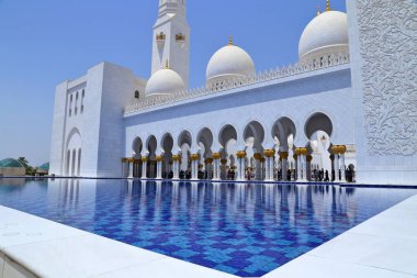 Abu Dhabi, United Arab Emirates- June 08, 2019: The Sheikh Zayed Grand Mosque Center SZGMC is the largest mosque in the UAE