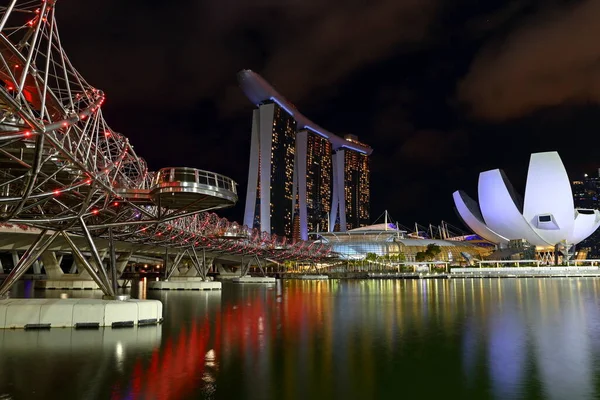 Singapore Merlion Park Helix Bridge Nella Baia Singapore Marina Notte — Foto Stock