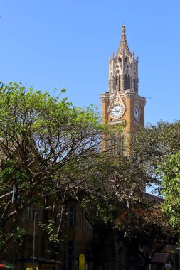 MUMBAI, INDIA - 7 Şubat 2019: Mumbai Üniversitesi 'nin (eski adıyla Bombay) Viktorya Rajabai Saat Kulesi, Hindistan