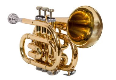 Beyaz arka plan üzerinde izole klasik Rüzgar Müzik aleti kornet