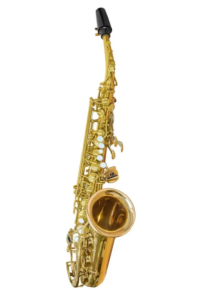 Klasyczny instrument muzyczny saksofon na białym tle — Zdjęcie stockowe