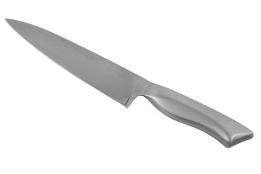 Beyaz arka planda izole edilmiş çelik mutfak bıçağı.